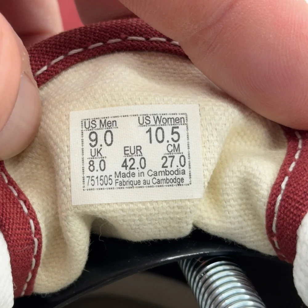 Vans Era 59 Burgundy Canvas Gum Sole Sneakers Mens 9 Low Top Shoes
